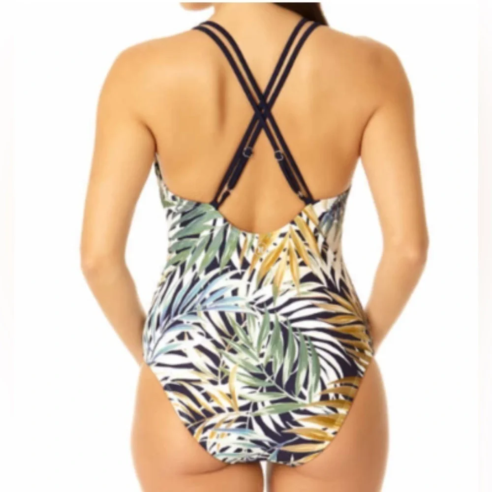 NWT Hurley One Piece Swimsuit Bathing Suit V-Neck UPF 50+ Tropical Print Size XL